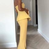 Women's Formal Evening Dress | Strapless, Peplum Maxi