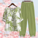 Women’s Floral Lounge Set | Printed Top, Tapered Trousers