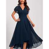 Women's Chiffon High-Low Dress | Flutter Sleeve, V-Neck