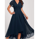 Women's Chiffon High-Low Dress | Flutter Sleeve, V-Neck