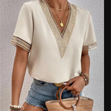 Women’s Casual Summer Shirt | Short Sleeve, Lace-Trimmed