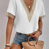 Women’s Casual Summer Shirt | Short Sleeve, Lace-Trimmed