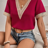 Women’s Casual Summer Shirt | Short Sleeve, Lace-Trimmed
