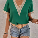 Women’s Casual Summer Shirt | Short Sleeve, Lace-Trimmed