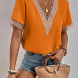 Women’s Casual Summer Shirt | Short Sleeve, Lace-Trimmed