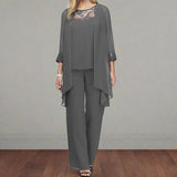 Women’s Evening Trouser Set | Lace Detail, Chiffon Jacket