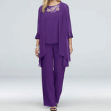 Women’s Evening Trouser Set | Lace Detail, Chiffon Jacket