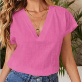 Lianna - Comfortable casual short-sleeve V-neck blouse