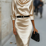 Verosha - Elegant satin long-sleeve midi dress