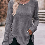 Brenda - Casual ribbed knit long sleeve sweatshirt