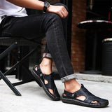 Men’s Summer Leather Sandals | Open-Toe, Hand-Stitched