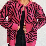 Beatrice - Cozy zebra print zip-up warm cardigan