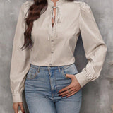 Audrey - Stylish V-neck striped button-down long sleeve blouse