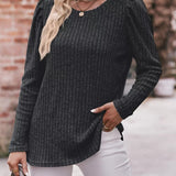 Levona - Chic ribbed knit puff sleeve sweatshirt