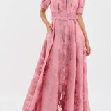 Women's Floral Shirt Dress | Jacquard, Puff Sleeve
