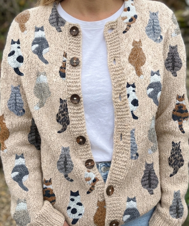 Charlotte — Cozy Cat Print Cardigan