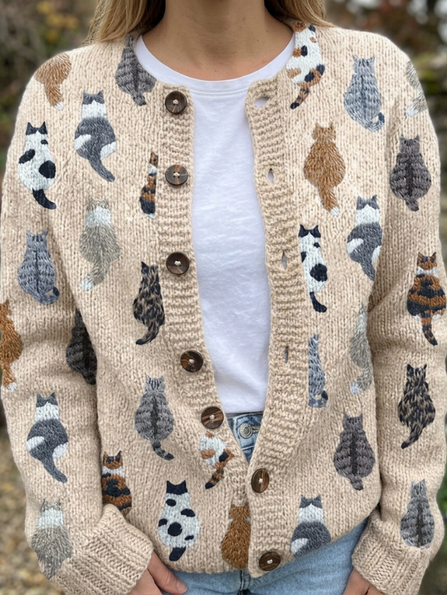 Charlotte — Cozy Cat Print Cardigan