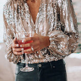 Women's Sparkly Party Top | Sequin, Long Sleeve