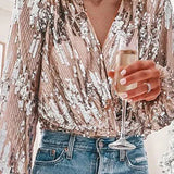 Women's Sparkly Party Top | Sequin, Long Sleeve