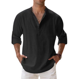 Varel | Cotton Henley Shirt Featuring a Linen-Like Texture