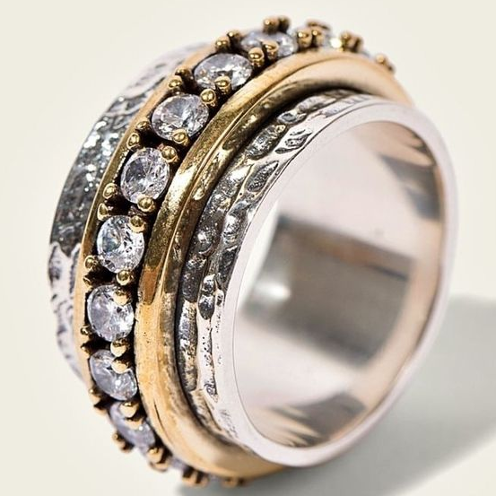 Retro Gold and Silver Zirconia Ring