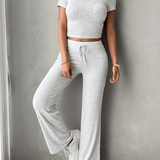 Vylette - Casual co-ord set with fitted crop shirt and trousers