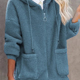 Theadora - Oversized sherpa plush zipper jacket with hood