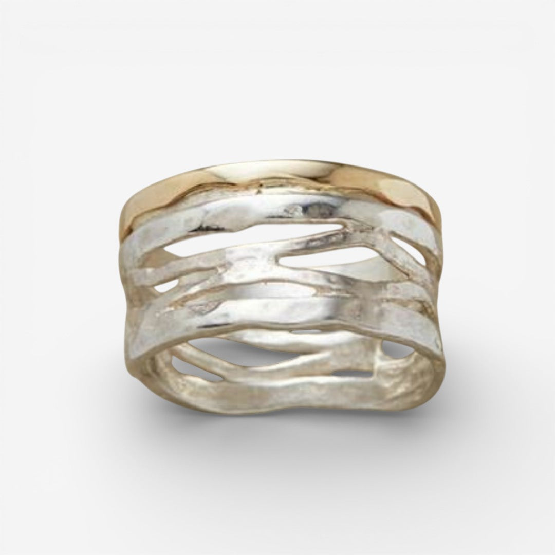 Antique-Inspired Hollow Ring in Gold and Silver