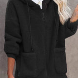 Theadora - Oversized sherpa plush zipper jacket with hood