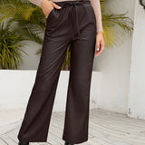 Maelani - Elegant high-waisted wide-leg faux leather trousers