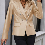 Karine - Elegant double-breasted faux leather blazer