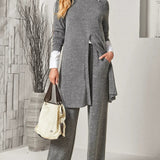 Olianna - Casual Set with Long Soft Knit Sweater and Trousers