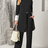 Olianna - Casual Set with Long Soft Knit Sweater and Trousers
