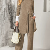 Olianna - Casual Set with Long Soft Knit Sweater and Trousers