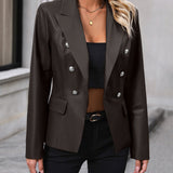 Karine - Elegant double-breasted faux leather blazer