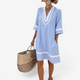 Kirsten™ Striped Tunic Dress" can be rephrased as "Kirsten™ Striped Tunic Style Dress.