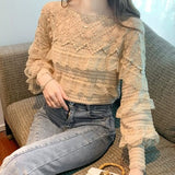 Yanella - Elegant stylish long-sleeve lace blouse