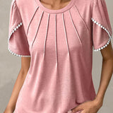 Annette - Stylish pleated short sleeve blouse