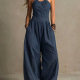 Bianca | Elegant Crossed Neckline Jumpsuit in Linen and Cotton