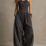 Bianca | Elegant Crossed Neckline Jumpsuit in Linen and Cotton