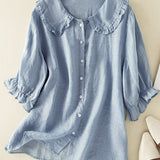 Women’s Summer Blouse | Ruffled Collar, 3/4 Sleeve