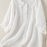 Women’s Summer Blouse | Ruffled Collar, 3/4 Sleeve