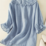 Women’s Summer Blouse | Ruffled Collar, 3/4 Sleeve