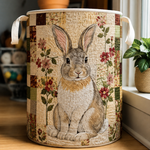 Quilted storage basket with a rabbit and floral countryside design