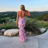 Women's Summer Evening Dress | Ruffle, Floral Mesh