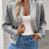 Sandra - Cozy ribbed trims zipper bomber jacket