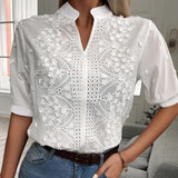 Women’s Summer Blouse | Embroidered, Short Sleeve