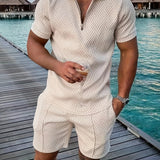 Men’s Textured Summer Set | Zip Polo, Shirt & Shorts