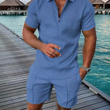 Men’s Textured Summer Set | Zip Polo, Shirt & Shorts