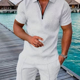 Men’s Textured Summer Set | Zip Polo, Shirt & Shorts